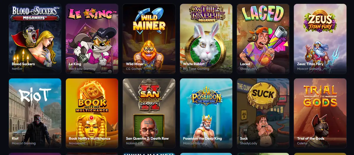 SweepLasVegas online pokies screen featuring NetEnt and Big Time Gaming slot titles